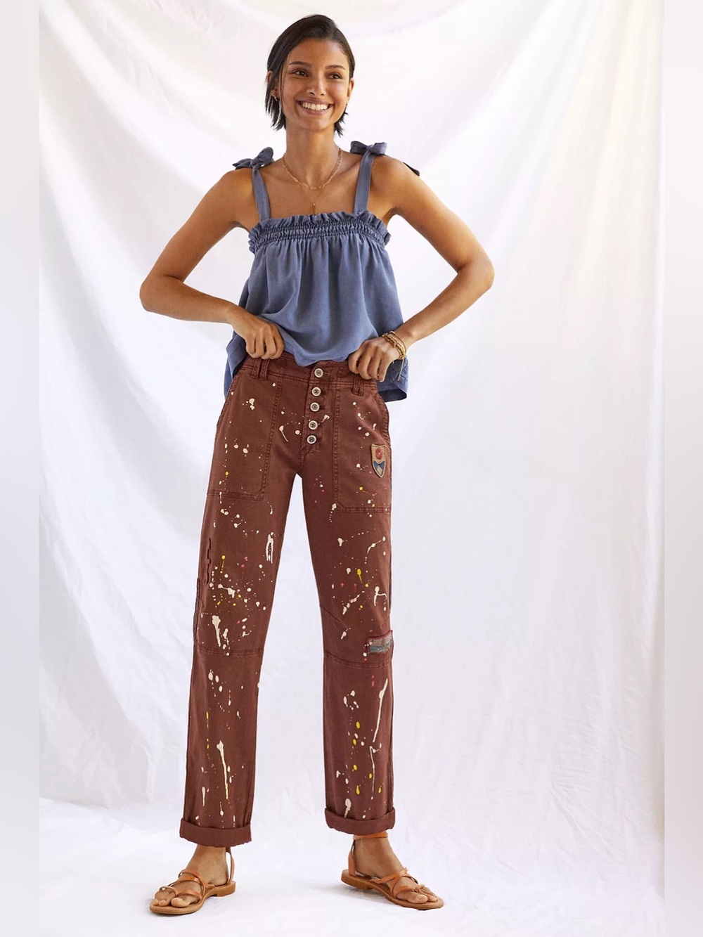 Pilcro Anthropologie The Wanderer Paint Splatter Utility Pants Brown Size 26
